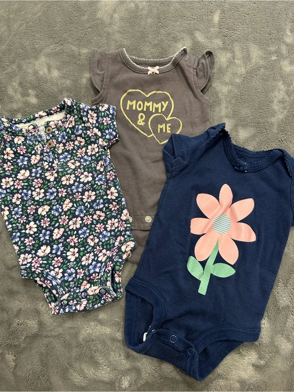 Carter's Navy Floral & Graphic bodysuit - Pink Flower Accent